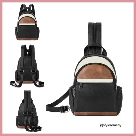 Faux Leather Convertible Sling Backpack Purse for Travel main image 6